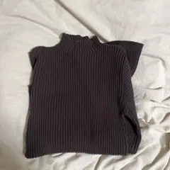 リブ編みダークブラウンハイネックセーター M