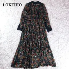 【新品タグ】ロキト 花柄 刺繍 チュール ロング フレア ワンピース ドレス