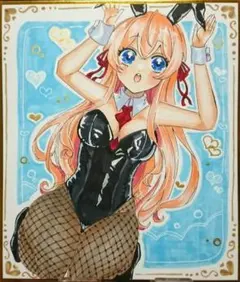 オリジナル 手描き アナログ イラスト 色紙 バニーガール