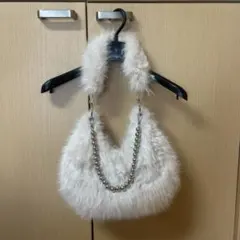 ファー ハンドバッグ クリーム色