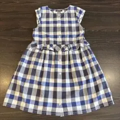 BeBeネイビーとホワイト チェック柄 半袖ワンピース 130cm