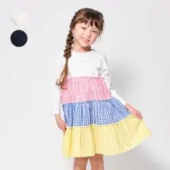 moujonjon ギンガムチェック切替長袖ワンピースm26303