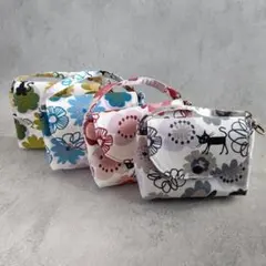 ＜青＞ハンドメイド　猫　大輪花　ミニポーチ　【２１２】