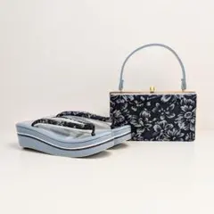 和装 草履バッグセット ジャガード 青 紺 ネイビー フリーサイズ u83-5