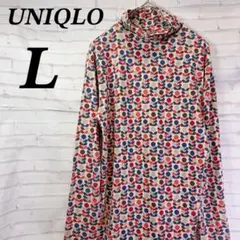 ユニクロ　Tシャツ　タートルネック　ヒートテック　総柄　レトロ柄　ポップ