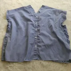 奧莉薇奧莉薇 法式袖條紋船型領荷葉邊襯衫 藍色