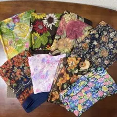 スカーフ　ストール　透け感　花柄　8枚セット　まとめ売り　リメイク素材　ハギレ