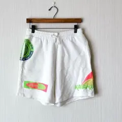 1453 ザラ ハーフパンツ M 白 蛍光色 ゆったり ユニセックス コットン