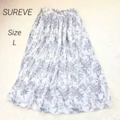 シュリーブ プリーツロングスカート フレア Lウエスト総ゴム 水色 花柄 総柄