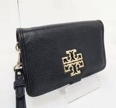 【美品】トリーバーチ 長財布 レザー ブラック ゴールド金具 ストラップ