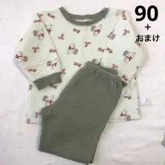 ユニクロ　90cm キルトパジャマ　ズボン2枚　くまのプーさん　グリーン　グレー