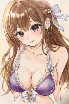 【一点物】オリジナルイラスト 原画 手描き 美少女 透明水彩 夏 アナログ