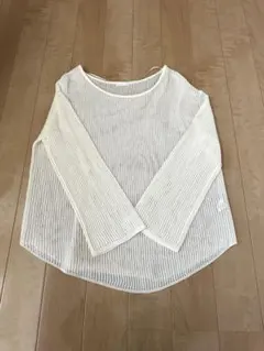 GU 長袖 メッシュ　透かし編み　ニット セーター ホワイト M