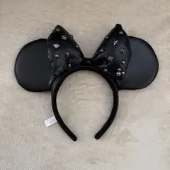 ★美品★ ディズニーリゾート カチューシャ レザー 黒 ミッキー ミニー