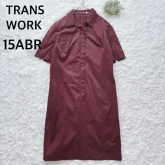 トランスワーク 半袖シャツワンピース バーガンディ 大きいサイズ 赤 1774