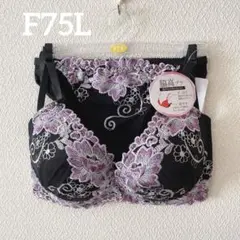 新品 ブラジャー ショーツ セット F75 L黒 ピンク 脇高 花 刺繍