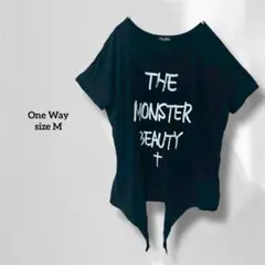 ワンウェイ Tシャツ ブラック プリントデザイン 半袖 カットオフ裾 s6066のサムネイル
