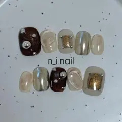 813【ベリーショート】ネイルチップ マグネット×ミラーネイル　ニュアンスアート