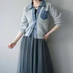 【新品！】デニム襟ポケットニットカーディガン　グレー　lumier同型 秋冬