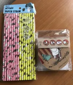 ムーミン☆コルクコースター4枚セット☆ペーパーストロー☆2点セット