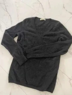 カシミア100% ダークグレー Vネックセーター M