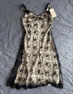 SCOTCLUB トレンド　ランジェリー風ドレス　黒レース　花柄　M