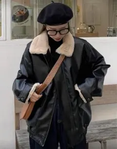 ブラックレザーファー付きジャケットコート　防寒アウター⛄️
