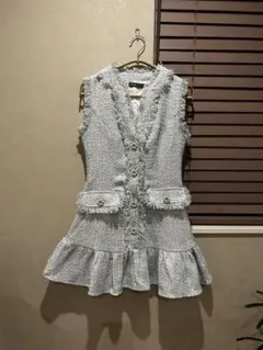 SHEIN 水色 ツイード ノースリーブ ワンピース