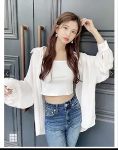 GRL ホワイト 長袖シャツ Fサイズ