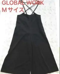 グローバルワーク クロスストラップ サロペットワイドパンツ（M）ブラック