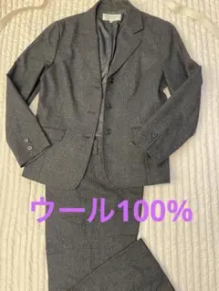 『美品』２２Octoberウールグレー ストライプビジネスパンツスーツ４４サイズ