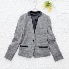 インディヴィ ノーカラージャケット 綿 ウール 合成皮革 M 春　1ボタン