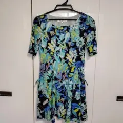 青系花柄 半袖チュニック