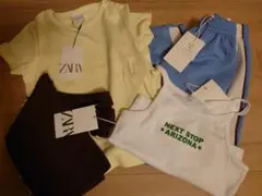 ZARA　スポーティパンツ　リボンカットアウトTシャツ　タンクトップ　セットのサムネイル