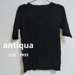 ・【antiqua】アンティカ リブニット 半袖 ブラック フリーサイズ