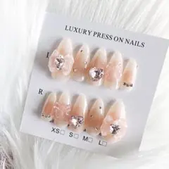 桃チークネイフレンチガーリー ワンホン リボン y2k 量産型 韓国ネイル