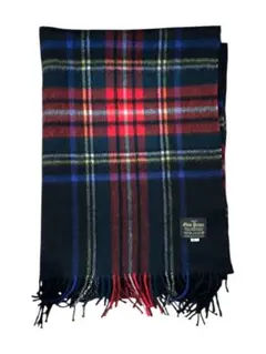 ウール100% タータンチェックマフラー 黒