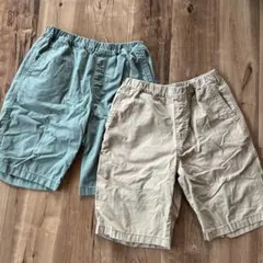UNIQLOショートパンツ（ツイル）160cm ベージュ&オリーブ2枚組