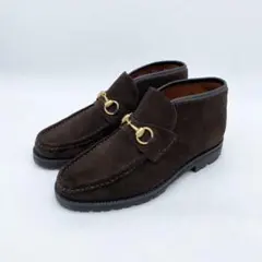 A19229 美品 グッチ ホースビット チャッカブーツ モカシン 茶UK6.5