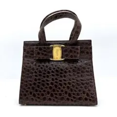 【Salvatore Ferragamo】ハンドバッグ　ヴァラリボン　焦茶色