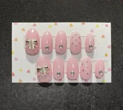 ピンクリボンストーンネイルチップ　国産