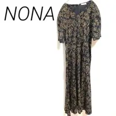 NONA ネイビー 花柄 ワンピース 半袖 Vネック 柔らか生地　リゾート