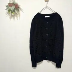 CARA【LC】オーガンジー切替 ニットカーディガン フォーマル きれいめ 黒