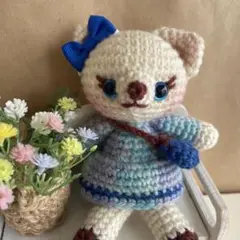 ブラックエンジェル様専用！ハンドメイドあみぐるみ　ワンピースねこ　水色系ミックス