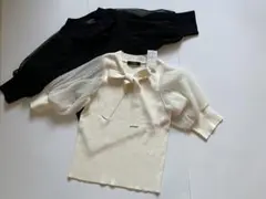 リボン付きパフスリーブニット