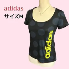 adidas 半袖 Tシャツ カットソー 水玉 ドット デカロゴ スポーツ M