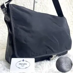 超希少 PRADA メッセンジャーバッグ ロゴ型押し レザー ナイロン 黒 A4