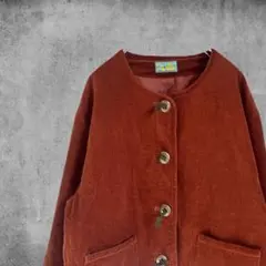 ノーカラー コーデュロイジャケット ブラウン コンチョ 古着