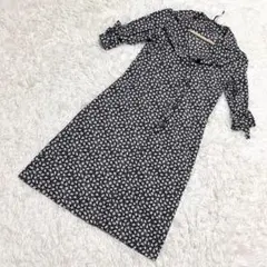 Bluebell✨美品　ロングワンピース　開襟　小花柄　ブラック　（M相当）