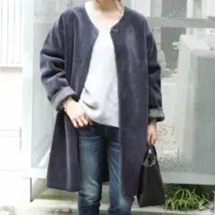 JOURNAL STANDARD relume ノーカラーボアコート　ネイビー